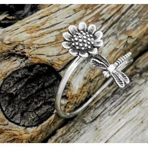 高级百搭向日葵小蜻蜓昆虫开口戒指