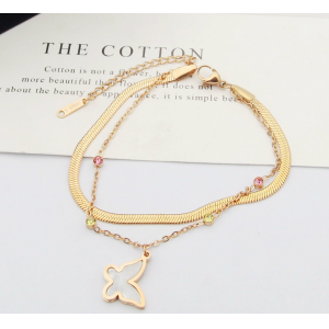 白贝壳蝴蝶彩钻双层蛇骨链手链 女士百搭手镯