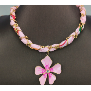 彩色太阳花项链小清新格子花纹丝巾气质优雅吊坠钛钢项链