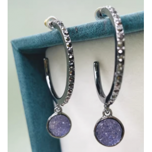 轻奢小众简约紫色水晶几何耳环女锆石耳钉钨黑金色高级感耳饰简约